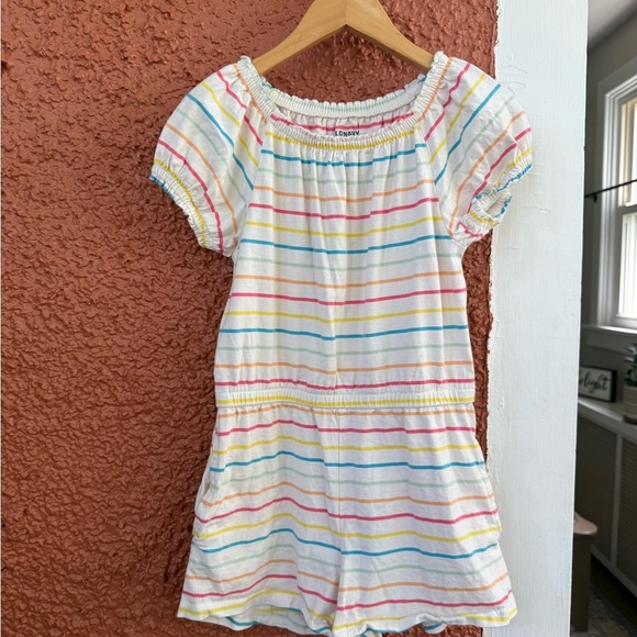 OLD NAVY Size 8 Girls Short Sleeve Ivory Multicolor Cotton Striped Romper - Picture 1 of 2